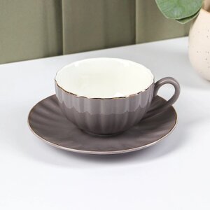 Чайная пара фарфоровая Доляна «Вивьен»чашка 200 мл, блюдце d=15 см, цвет серый