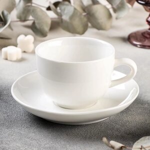 Чайная пара фарфоровая Magistro «Бланш», чашка 200 мл, блюдце d=14,5 см, фарфор, цвет белый
