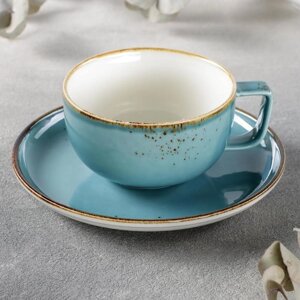 Чайная пара фарфоровая Magistro «Церера», чашка 250 мл, блюдце d=16 см, цвет голубой