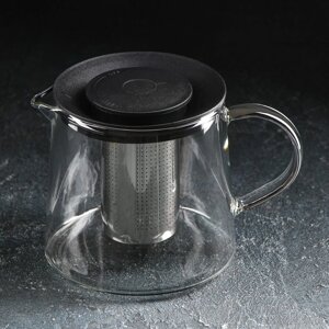Чайник стеклянный заварочный «Локи», 1 л, 17,51312,5 см, с металлическим ситом, цвет чёрный