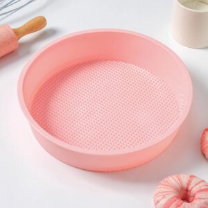 Форма для выпечки силиконовая Доляна «Круг», 255,5 см, внутр. d=23 см, цвет розовый