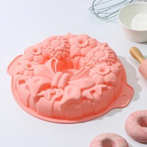 Форма для выпечки силиконовая Доляна «Немецкий кекс. Праздничный венок», 2630 см, с ручками, цвет МИКС