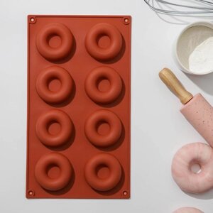 Форма силиконовая для выпечки Доляна «Пончики», 2917 см, 8 ячеек, d=6 см, цвет МИКС
