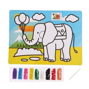 Фреска с цветным основанием «Слон» 9 цветов песка по 2 г