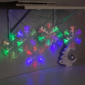 Гирлянда «Нить» 2 м с насадками «Снежинка матовая», IP20, прозрачная нить, 36 LED, свечение мульти (RG/RB), мигание,
