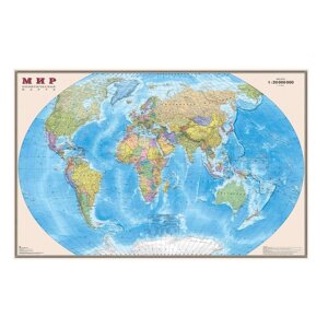 Интерактивная карта мира, политическая, 122 х 79 см, 1:30М, с флагами, ламинированная