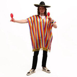 Карнавальное пончо «Мексиканское», прямоугольное, цветные полоски, шляпа, маракасы
