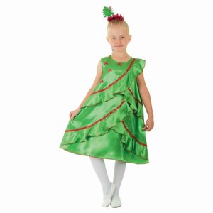 Карнавальный костюм «Ёлочка атласная», платье, ободок, р. 30, рост 116 см