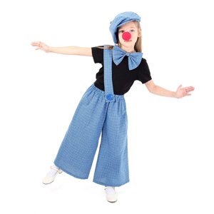 Карнавальный костюм «Клоун с бабочкой», голубая клетка, рост 104-128 см