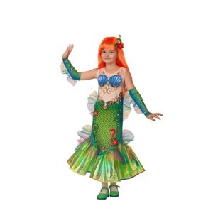 Карнавальный костюм «Русалочка», платье, перчатки-митенки, парик, брошь, р. 30, рост 116 см
