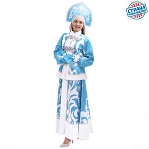 Карнавальный костюм «Снегурочка Метель», душегрея с баской, юбка, кокошник, варежки, атлас, р. 44-46, рост 170 см
