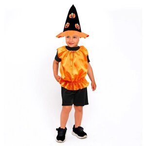 Карнавальный костюм Тыква, жилет, шляпа черно-оранжевая, рост 116-134