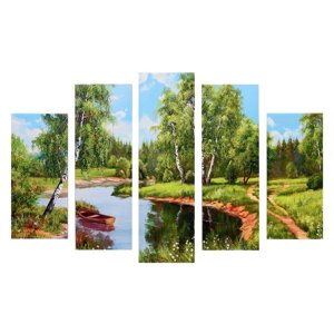 Модульная картина "Берёзы у реки"2-23х52; 2-24х70; 1-24х80) 120х80см