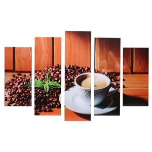 Модульная картина "Чашка кофе"2-23х52; 2-24х70; 1-24х80) 120х80см