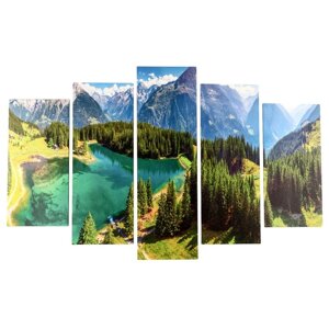 Модульная картина "Лесное озеро в горах"2-25х50, 2-25х67, 25х80 см) 80х140 см