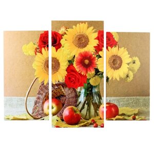 Модульная картина "Натюрморт с букетом цветов"2-25х50, 30х60 см) 60х80 см