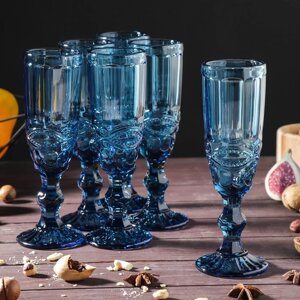 Набор бокалов стеклянных для шампанского Magistro «Ла-Манш», 160 мл, 720 см, 6 шт, цвет синий