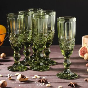 Набор бокалов стеклянных для шампанского Magistro «Ла-Манш», 160 мл, 720 см, 6 шт, цвет зелёный