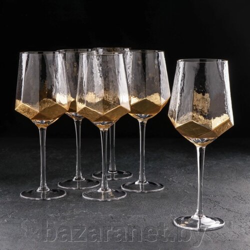 Набор бокалов стеклянных для вина Magistro «Дарио», 500 мл, 1025 см, 6 шт, цвет золотой