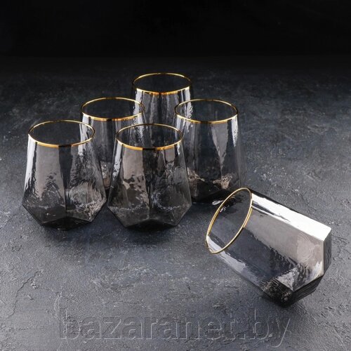 Набор стеклянных стаканов Magistro «Дарио», 450 мл, 1011,5 см, 6 шт, цвет графит