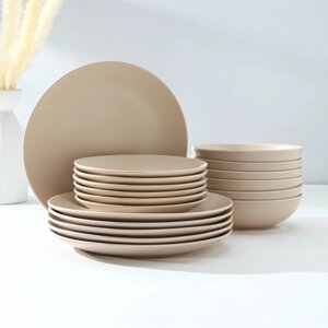 Набор тарелок керамический Доляна «Пастель», 18 предметов: 6 тарелок d=19 см, 6 тарелок d=27 см, 6 мисок d=19 см, цвет