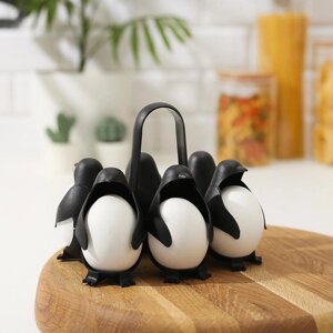 Подставка для яиц «Пингвинчики», 121513 см, цвет чёрный
