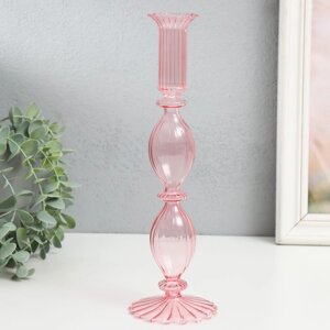 Подсвечник стекло на 1 свечу "Физалис" прозрачный розовый 8х8х21 см