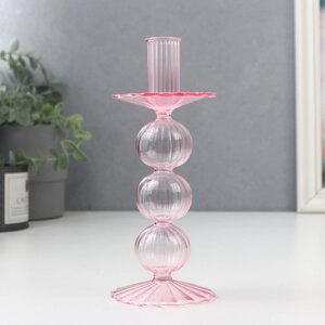 Подсвечник стекло на 1 свечу "Три шарика" прозрачный розовый d до 2,5 см 26х8х8 см