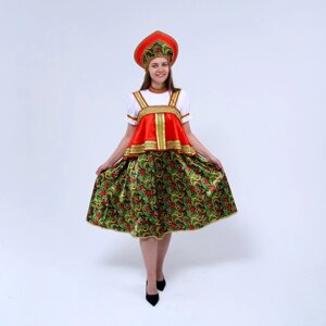 Русский костюм женский «Рябинушка», платье с отлетной кокеткой, кокошник, р. 48-50, рост 170 см