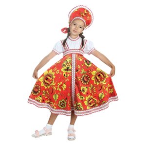 Русский народный костюм «Хохлома», платье, кокошник, цвет красный, р. 32, рост 122-128 см