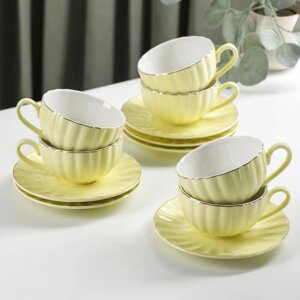 Сервиз чайный фарфоровый Доляна «Вивьен»6 чашек 200 мл, 6 блюдец d=15 см, цвет жёлтый