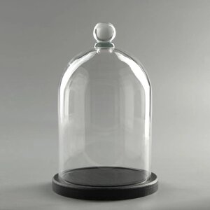 Стеклянный купол-клош с шариком на подставке "Родрик", 24х15 см, стекло, черный