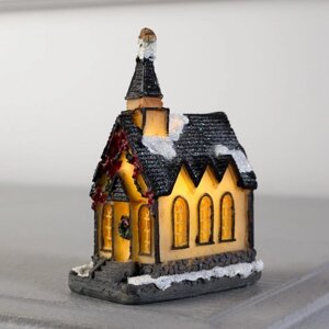 Светодиодная фигура «Дом с башней» 4.5 8.5 6 см, керамика, батарейки AG13х2, свечение тёплое белое