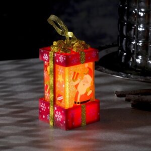 Светодиодная фигура «Красный подарок с Дедом Морозом» 6.3 11.5 6.3 см, пластик, батарейки АААх3 (не в комплекте),