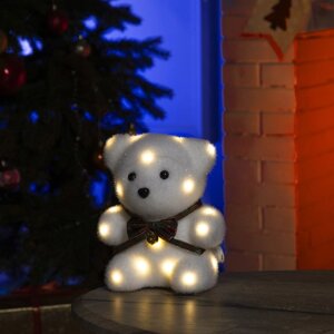 Светодиодная фигура «Медведь с бантиком» 12 20 7 см, флок, батарейки CR2032х2, свечение тёплое белое