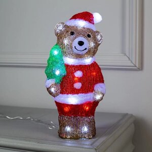 Светодиодная фигура «Медведь с ёлкой» 10 30 10 см, акрил, 30 LED, 220 В, свечение белое