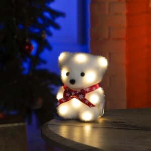 Светодиодная фигура «Медвежонок в бабочке» 9 12 8 см, флок, батарейки CR2032х2, свечение тёплое белое