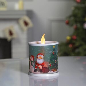 Светодиодная фигура «Свеча с Дедом Морозом и снеговиком» 7.5 10 7.5 см, пластик, батарейки AG13х3, свечение мульти