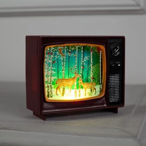 Светодиодная фигура «Телевизор с оленями» 10 8 4 см, пластик, батарейки CR2032х2, свечение мульти (RGB)