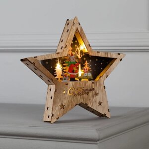 Светодиодная фигура «Звезда с новогодним оленем» 22 22 4 см, дерево, батарейки АААх2 (не в комплекте), свечение