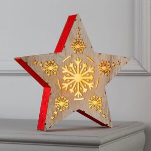 Светодиодная фигура «Звезда со снежинками» 30 30 5 см, дерево, батарейки АААх2 (не в комплекте), свечение тёплое белое