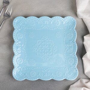 Тарелка фарфоровая квадратная Доляна «Сьюзен», 26,526,5 см, цвет голубой