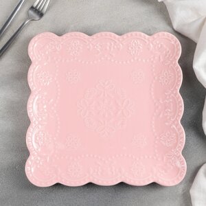 Тарелка фарфоровая квадратная Доляна «Сьюзен», 26,526,5 см, цвет розовый