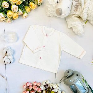 Кофточка для новорожденных детей Bebika, натуральный хлопок (13/15-1) Белая с розовыми кнопками, рост 56 см.