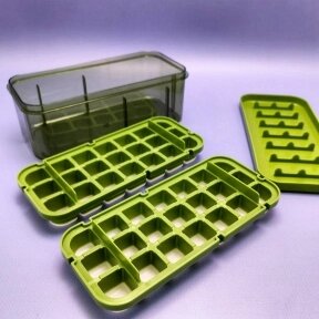 Набор для приготовления и хранения льда / Контейнер для льда с крышкой и с двумя формами для 42 кубиков льда Зеленый