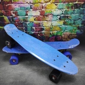 Скейтборд Пенни Борд (Penny Board) однотонный, матовые колеса 2 дюйма (цвет микс), до 60 кг. Голубой