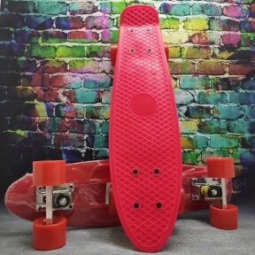 Скейтборд Пенни Борд (Penny Board) однотонный, матовые колеса 2 дюйма (цвет микс), до 60 кг. Красный