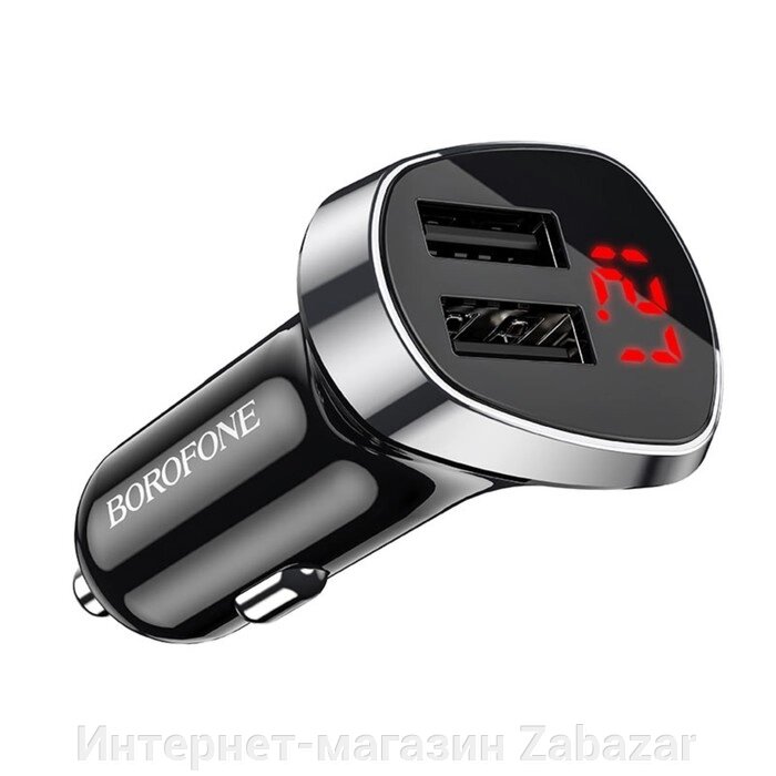 Автомобильное зарядное устройство Borofone BZ15, 2xUSB, 2.4 А, дисплей, чёрное от компании Интернет-магазин Zabazar - фото 1