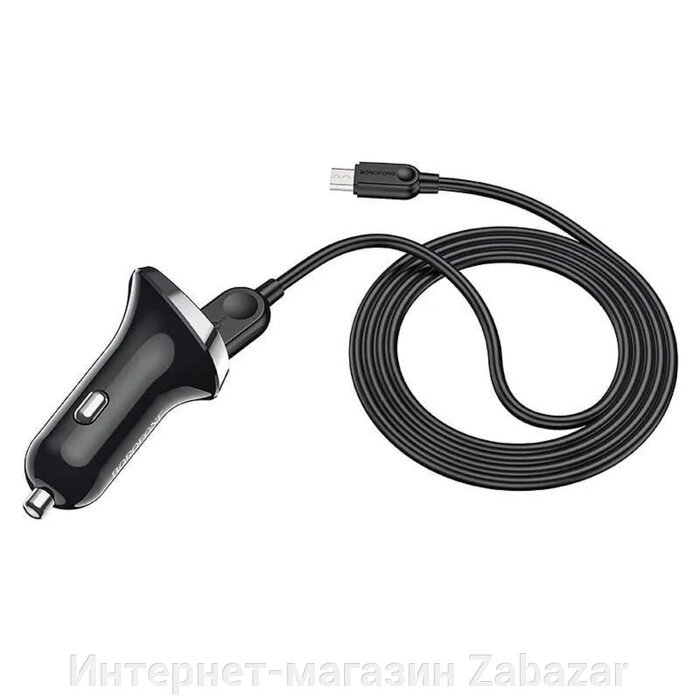 Автомобильное зарядное устройство Borofone BZ15, 2xUSB, 2.4 А, microUSB, дисплей, чёрное от компании Интернет-магазин Zabazar - фото 1