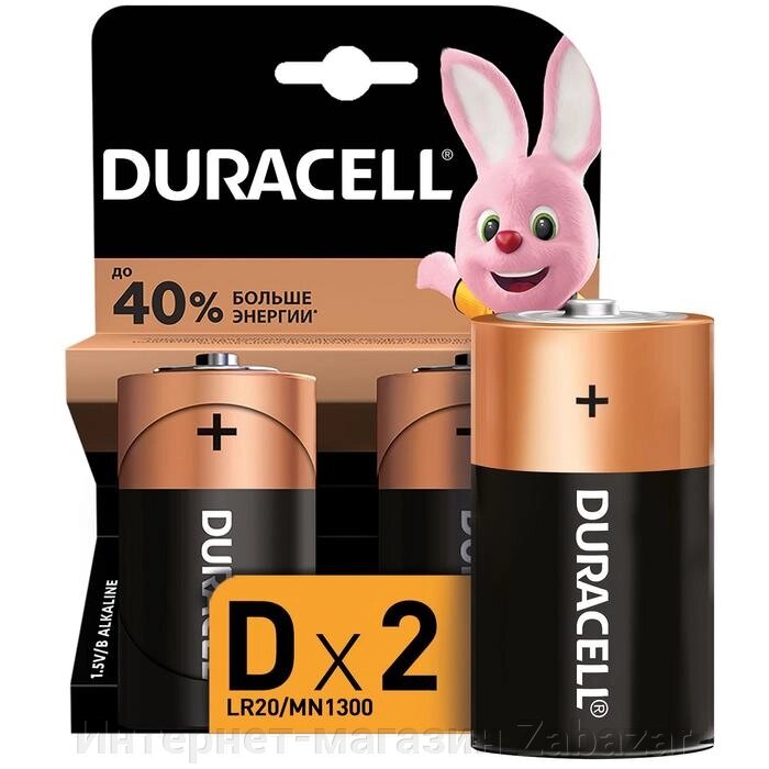 Батарейка алкалиновая Duracell Basic, D, LR20-2BL, 1.5В, блистер, 2 шт. от компании Интернет-магазин Zabazar - фото 1